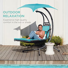 Load image into Gallery viewer, Best Choice Products Outdoor Hanging Curved Steel Chaise Lounge Chair Swing w/Built-in Pillow and Removable Canopy, Teal
