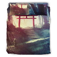 Load image into Gallery viewer, Custonaly 4 Pcs Duvet Cover Set Japanese Shrine Forest Path Print All Season Bed Comforter Set Duvet Case Flat Sheet Pillowcase Dorm White Cal King