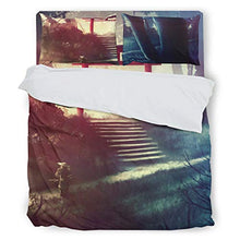 Load image into Gallery viewer, Custonaly 4 Pcs Duvet Cover Set Japanese Shrine Forest Path Print All Season Bed Comforter Set Duvet Case Flat Sheet Pillowcase Dorm White Cal King
