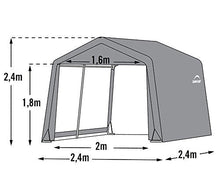 Load image into Gallery viewer, ShelterLogic 6' x 6' Shed-in-a-Box All Season Steel Metal Peak Roof Outdoor Storage Shed with Waterproof Cover and Heavy Duty Reusable Auger Anchors, Grey