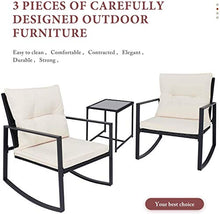Load image into Gallery viewer, SUNCROWN 3 Piece Outdoor Rocking Bistro Set Black Wicker Furniture Porch Chairs Conversation Sets with Glass Coffee Table,Beige