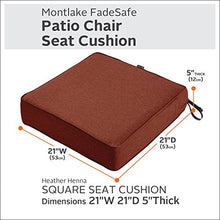 Load image into Gallery viewer, Classic Accessories Montlake Water-Resistant 21 x 21 x 5 Inch Square Outdoor Seat Cushion, Patio Furniture Chair Cushion, Heather Henna Red