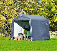 Load image into Gallery viewer, ShelterLogic 6' x 6' Shed-in-a-Box All Season Steel Metal Peak Roof Outdoor Storage Shed with Waterproof Cover and Heavy Duty Reusable Auger Anchors, Grey