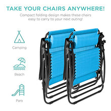 Load image into Gallery viewer, Best Choice Products Set of 2 Adjustable Steel Mesh Zero Gravity Lounge Chair Recliners w/Pillows and Cup Holder Trays, Light Blue