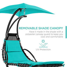 Load image into Gallery viewer, Best Choice Products Outdoor Hanging Curved Steel Chaise Lounge Chair Swing w/Built-in Pillow and Removable Canopy, Teal