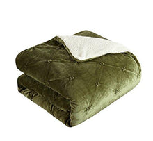 Load image into Gallery viewer, Chic Home 3 Piece Josepha Pinch Pleated Ruffled and Pin Tuck Sherpa Lined Queen Bed in a Bag Comforter Set Green