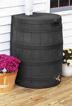 Load image into Gallery viewer, Good Ideas Rain Wizard 50 Gallon Plastic Outdoor Home Rain Barrel Water Storage Collector with Brass Spigot and Flat Back Design, Black