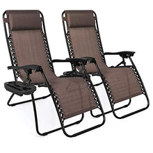 Load image into Gallery viewer, Best Choice Products Set of 2 Adjustable Steel Mesh Zero Gravity Lounge Chair Recliners w/Pillows and Cup Holder Trays, Brown