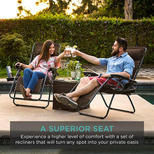 Load image into Gallery viewer, Best Choice Products Set of 2 Adjustable Steel Mesh Zero Gravity Lounge Chair Recliners w/Pillows and Cup Holder Trays, Brown