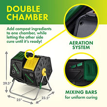 Load image into Gallery viewer, Dual Chamber Compost Tumbler – Easy-Turn, Fast-Working System – All-Season, Heavy-Duty, High Volume Composter with 2 Sliding Doors - (2 – 18.5gallon /70 Liter)