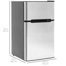 Load image into Gallery viewer, 3.2 Cu. Ft. Stainless Steel Double Doors Compact Mini Refrigerator Internal Freezer Compartment Cooler Fridge Perfect For Home Kitchen Hotel Office Dorm Wet Bars Adjustable Temperature Mechanism