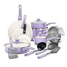 Load image into Gallery viewer, GreenLife Soft Grip Healthy Ceramic Nonstick, 16 Piece Cookware Pots and Pans Set, PFAS-Free, Dishwasher Safe, Lavender
