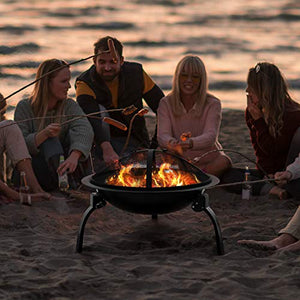Amagabeli Fire Pit Outdoor Wood Burning Portable Folding 22in Firepit Firebowl Fireplace Poker Spark Screen Retardant Mesh Lid Deep Round Outside Backyard Camping Metal Grate Rustproof Black
