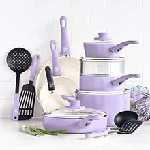 Load image into Gallery viewer, GreenLife Soft Grip Healthy Ceramic Nonstick, 16 Piece Cookware Pots and Pans Set, PFAS-Free, Dishwasher Safe, Lavender
