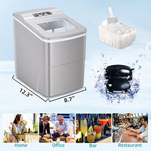 AGLUCKY Countertop Ice Maker Machine, Portable Ice Makers Countertop, Make 26 lbs ice in 24 hrs,Ice Cube Rready in 6-8 Mins with Ice Scoop and Basket