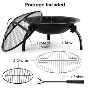 Amagabeli Fire Pit Outdoor Wood Burning Portable Folding 22in Firepit Firebowl Fireplace Poker Spark Screen Retardant Mesh Lid Deep Round Outside Backyard Camping Metal Grate Rustproof Black