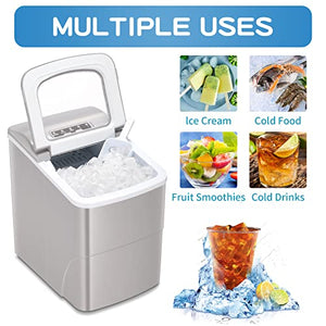 AGLUCKY Countertop Ice Maker Machine, Portable Ice Makers Countertop, Make 26 lbs ice in 24 hrs,Ice Cube Rready in 6-8 Mins with Ice Scoop and Basket
