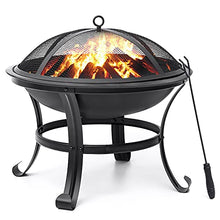 Load image into Gallery viewer, 22 inch Fire Pit for Outside Outdoor Wood Burning Small Bonfire Pit Steel Firepit Bowl for Patio Camping Backyard Deck Picnic Porch,with Spark Screen,Log Grate,Poker
