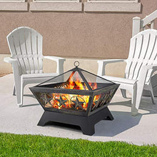 Load image into Gallery viewer, Amagabeli Fire Pit Outdoor Wood Burning 24in Firepit Firebowl Fireplace Poker Spark Screen Retardant Mesh Lid Extra Deep Large Square Outside Backyard Deck Heavy Duty Metal Grate Rustproof Bronze
