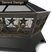 Load image into Gallery viewer, Amagabeli Fire Pit Outdoor Wood Burning 24in Firepit Firebowl Fireplace Poker Spark Screen Retardant Mesh Lid Extra Deep Large Square Outside Backyard Deck Heavy Duty Metal Grate Rustproof Bronze

