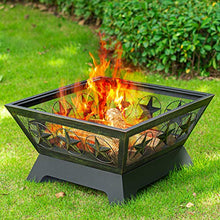 Load image into Gallery viewer, Amagabeli Fire Pit Outdoor Wood Burning 24in Firepit Firebowl Fireplace Poker Spark Screen Retardant Mesh Lid Extra Deep Large Square Outside Backyard Deck Heavy Duty Metal Grate Rustproof Bronze
