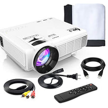 Load image into Gallery viewer, DR. J Professional HI-04 Mini Projector Outdoor Movie Projector with 100Inch Projector Screen, 1080P Supported Compatible with TV Stick, Video Games, HDMI,USB,TF,VGA,AUX,AV [Latest Upgrade]
