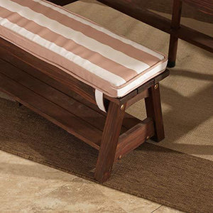 KidKraft Outdoor Table and Bench Set with Cushions and Umbrella, Kids Backyard Furniture, Espresso with Oatmeal and White Striped Fabric ,Gift for Ages 3-8