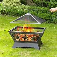 Load image into Gallery viewer, Amagabeli Fire Pit Outdoor Wood Burning 24in Firepit Firebowl Fireplace Poker Spark Screen Retardant Mesh Lid Extra Deep Large Square Outside Backyard Deck Heavy Duty Metal Grate Rustproof Bronze
