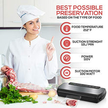 Load image into Gallery viewer, NutriChef PKVS Sealer | Automatic Vacuum Air Sealing System Preservation w/Starter Kit | Compact Design | Lab Tested | Dry &amp; Moist Food Modes | Led Indicator Lights, 12&quot;, Stainless Steel
