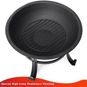 22 inch Fire Pit for Outside Outdoor Wood Burning Small Bonfire Pit Steel Firepit Bowl for Patio Camping Backyard Deck Picnic Porch,with Spark Screen,Log Grate,Poker