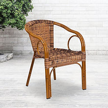 Load image into Gallery viewer, Flash Furniture Cadiz Series Dark Red Bamboo-Aluminum Indoor-Outdoor Restaurant-Patio Chair with Burning Brown Rattan

