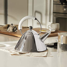 Load image into Gallery viewer, Alessi Kettle in 18/10 Stainless Steel Mirror Polished with Handle and Small Bird-Shaped Whistle in Pa, White

