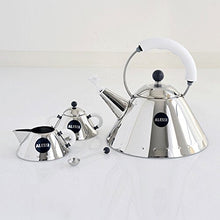 Load image into Gallery viewer, Alessi Kettle in 18/10 Stainless Steel Mirror Polished with Handle and Small Bird-Shaped Whistle in Pa, White
