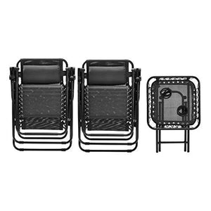 Amazon Basics Textilene Outdoor Adjustable Zero Gravity Folding Reclining Lounge Chair with Side table and Pillow - Pack of 2, Black