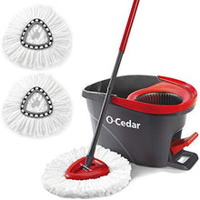Load image into Gallery viewer, O-Cedar EasyWring Microfiber Spin Mop &amp; Bucket Floor Cleaning System + 2 Extra Refills, Red/Gray
