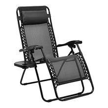Load image into Gallery viewer, Amazon Basics Textilene Outdoor Adjustable Zero Gravity Folding Reclining Lounge Chair with Side table and Pillow - Pack of 2, Black
