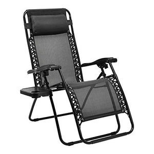 Amazon Basics Textilene Outdoor Adjustable Zero Gravity Folding Reclining Lounge Chair with Side table and Pillow - Pack of 2, Black