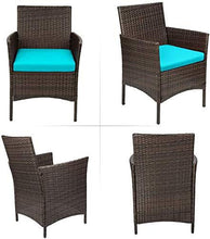 Load image into Gallery viewer, Devoko Patio Porch Furniture Sets 3 Pieces PE Rattan Wicker Chairs with Table Outdoor Garden Furniture Sets (Brown/Blue)

