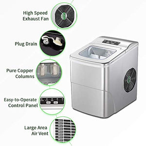 AGLUCKY Counter top Ice Maker Machine,Compact Automatic Ice Maker,9 Cubes Ready in 6-8 Minutes,Portable Ice Cube Maker with Scoop and Basket for Home/Kitchen/Office/Bar (Silver)