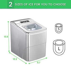 AGLUCKY Counter top Ice Maker Machine,Compact Automatic Ice Maker,9 Cubes Ready in 6-8 Minutes,Portable Ice Cube Maker with Scoop and Basket for Home/Kitchen/Office/Bar (Silver)