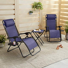 Load image into Gallery viewer, Amazon Basics Textilene Outdoor Adjustable Zero Gravity Folding Reclining Lounge Chair with Side table and Pillow - Pack of 2, Blue
