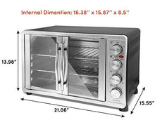 Load image into Gallery viewer, Elite Gourmet ETO-4510M Double French Door Countertop Convection Toaster Oven, Bake Broil Toast Rotisserie Keep Warm 12"-14" pizza 2 Racks, 18-Slice, 45 L, Stainless Steel &amp; Black
