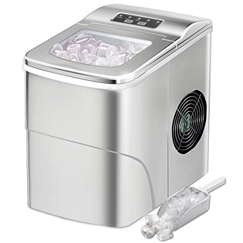 AGLUCKY Counter top Ice Maker Machine,Compact Automatic Ice Maker,9 Cubes Ready in 6-8 Minutes,Portable Ice Cube Maker with Scoop and Basket for Home/Kitchen/Office/Bar (Silver)
