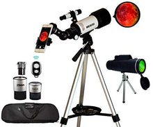 Load image into Gallery viewer, Astronomical Telescopes + Travel Monocular Telescope Scope 70mm Aperture 400mm AZ Mount Astronomical Refractor Telescopes for Kids Adults Beginners - Portable Bag, Smartphone Adapter, Camera Remote
