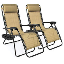 Load image into Gallery viewer, Best Choice Products Set of 2 Adjustable Steel Mesh Zero Gravity Lounge Chair Recliners w/Pillows and Cup Holder Trays, Beige
