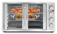 Load image into Gallery viewer, Elite Gourmet ETO-4510M Double French Door Countertop Convection Toaster Oven, Bake Broil Toast Rotisserie Keep Warm 12"-14" pizza 2 Racks, 18-Slice, 45 L, Stainless Steel &amp; Black
