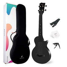Load image into Gallery viewer, Enya Concert Ukulele Nova U 23’’ Carbon Fiber Travel Ukulele with Beginner Kit includes online lessons, case, strap, capo and strings (Black)
