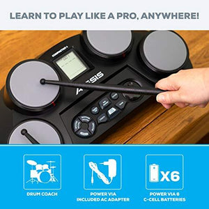 Alesis Compact Kit 4 – Tabletop Electric Drum Set with 70 Electronic / Acoustic Drum Kit Sounds, 4 Pads, Battery- or AC-Power and Drum Sticks Included