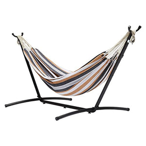 Amazon Basics Double Hammock with 9-Foot Space Saving Steel Stand and Carrying Case, Multi Color, 400 lb Capacity