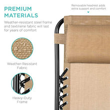 Load image into Gallery viewer, Best Choice Products Set of 2 Adjustable Steel Mesh Zero Gravity Lounge Chair Recliners w/Pillows and Cup Holder Trays, Beige
